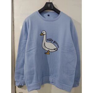 Silly Goose Print Fleece Sweatshirt – Warm Crewneck Pullover